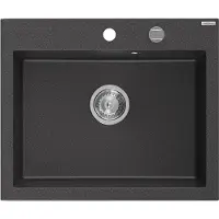 Mexen Elix évier de cuisine en granit 1 bac 600 x 500 mm, noir moucheté, siphon chromé - 6525601005-76