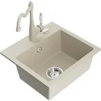 Mexen Évier 1 bac en granit Milo avec mitigeur Carla, beige (6505-69-670700-69)