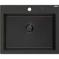 Mexen Elix évier en granit 1 bac 600 x 500 mm, noir/doré métallisé, siphon noir - 6525601005-75-B