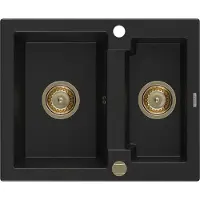 Mexen Carlos avec évier en granit 1.5 582 x 475 mm, noir, + siphon doré (6518581500-77-G)