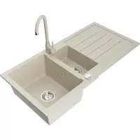 Mexen Andres Évier en granit 1,5 bol avec égouttoir et mitigeur Telma, Beige - 6515-69-670200-69