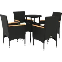 vidaXL Ensemble de jardin 5 pièces avec coussins Noir Poly rotin et verre