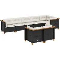 vidaXL Salon de jardin 8 pcs avec coussins noir résine tressée