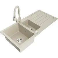Mexen Andres Évier en granit 1,5 bol avec égouttoir et mitigeur Elia, Beige - 6515-69-670101-69