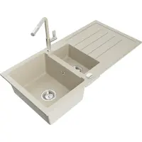 Mexen Andres évier en granit 1,5 bol avec égouttoir et mitigeur Flora, Beige - 6515-69-670401-09
