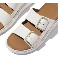FitFlop pour femme. B1J-194 Sandales en cuir Gen-FF Buckle Two-Bar Leather Slides, blanc urbain (3), Plat, Boucle, Casuel