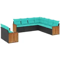 vidaXL Ensemble de 9 canapés de jardin avec coussins, polyrattan noir