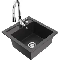 Mexen Evier Vitogranite 1 bac avec mitigeur Savita, noir moucheté (6503-76-672601-00)