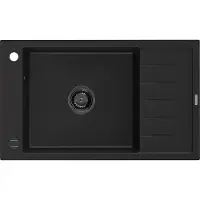 Mexen Elias Evier 1 bac en granit avec égouttoir 795 x 480 mm, Noir, siphon Noir - 6511791005-77-B