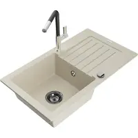 Mexen Pablo Évier en granit 1 cuve avec égouttoir et mélangeur Flora, Beige - 6510-69-670401-07-B