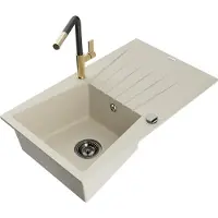 Mexen Évier en granit Cesar 1 cuve avec égouttoir et mélangeur Flora, Beige - 6514-69-670401-57-B
