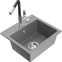 Mexen Milo évier en granit 1 bac avec mélangeur Flora, Gris - 6505-71-670401-07