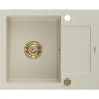 Mexen Enzo granit évier 1 avec égouttoir 576x465 mm, beige, + siphon doré (6506571005-69-G)
