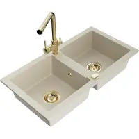 Mexen Mario Évier en granit à 2 cuves avec mitigeur Duero, Beige - 6504-69-671600-50