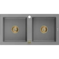 Mexen Mario évier 2 cuves en granit 820 x 436 mm, Gris, siphon Golden - 6504822000-71-G