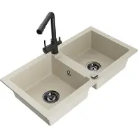 Mexen Mario Évier en granit à 2 cuves avec mitigeur Duero, Beige - 6504-69-671600-70