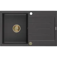 Mexen Bruno Evier 1 cuve en granit avec égouttoir 795 x 495 mm, Noir tacheté, Siphon doré - 6513791010-76-G