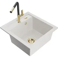 Mexen Évier 1 bac en granit Vito avec mitigeur Flora, blanc (6503-20-670401-57-G)