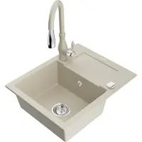 Mexen Enzo granit évier 1 avec égouttoir y compris mélangeur Savita, beige (6506-69-672601-69)