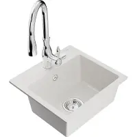 Mexen Évier 1 bac en granit Milo avec mitigeur Savita, blanc (6505-20-672601-00)