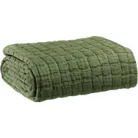 Vivaraise Plaid Stonewashed En Coton Olive 130 X 200