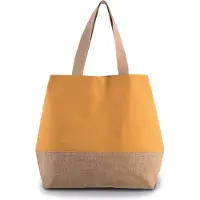 Kimood Sac shopping en toiles de coton & jute Cumin Yellow/Natural - Kimood KI0235 - Taille One Size