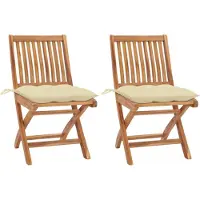 vidaXL Chaises de jardin 2 pcs. avec coussins blanc crème Teck massif