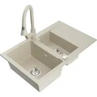 Mexen Gaspar évier en granit 1,5 bol avec égouttoir et mélangeur Elia, Beige - 6507-69-670101-69