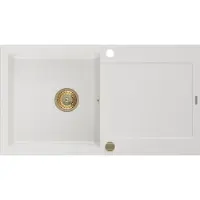 Mexen Leo évier en granit à 1 cuve avec égouttoir 900 x 500 mm, Blanc, siphon Or - 6501901010-20-G