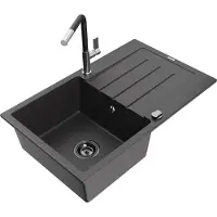 Mexen Bruno évier en granit 1 bac avec égouttoir et mitigeur Flora, noir moucheté - 6513-76-670401-07-B