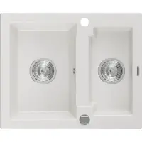 Mexen Carlos granit évier 1.5 582x475 mm, blanc, siphon chrome (6518581500-20)
