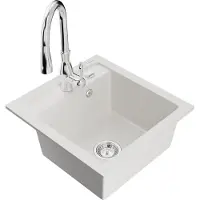 Mexen Évier Vitogranite 1 bac avec mélangeur Savita, blanc (6503-20-672601-00)
