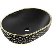Mexen Viki lavabo à poser 48 x 35 cm, noir mat/carreaux dorés - 21054879