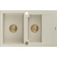 Mexen Gaspar évier en granit 1,5 bac avec égouttoir 737 x 475 mm, Beige, siphon Gold - 6507731505-69-G