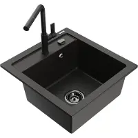 Mexen Évier 1 bac en granit Vito avec mitigeur Flora, noir/or métallique (6503-75-670401-70-B)