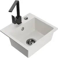 Mexen Évier 1 bac en granit Milo avec mitigeur Rita, blanc (6505-20-670300-70)