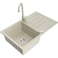 Mexen Bruno Évier en granit 1 bac avec égouttoir et mitigeur Telma, Beige - 6513-69-670200-69