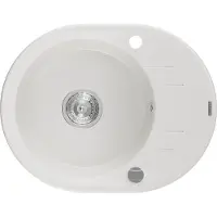 Mexen Kevin Évier en granit 1 bac avec égouttoir 586 x 458 mm, blanc, siphon chromé - 6517581005-20