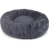 Lionto Donut coussin pour chat, lit rond avec housse en peluche & fond antidérapant, bord surélevé pour un sentiment de sécurité, 70 cm de diamètre, gris foncé
