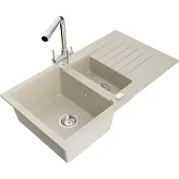 Mexen Matias évier en granit 1,5 bac avec égouttoir et mélangeur Duero, Beige - 6502-69-671600-00