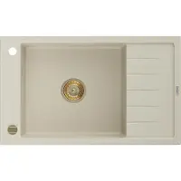 Mexen Elias Evier 1 bac en granit avec égouttoir 795 x 480 mm, Beige, siphon Gold - 6511791005-69-G