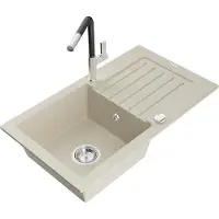 Mexen Pablo Évier en granit 1 bac avec égouttoir et mélangeur Flora, Beige - 6510-69-670401-07