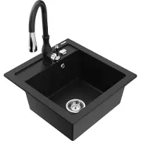Mexen Évier Vitogranite 1 bac avec mitigeur Savita, noir (6503-77-672601-70)