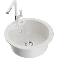 Mexen Diego évier 1 bac en granit avec mitigeur Flora, blanc (6512-20-670401-02)