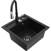 Mexen Évier Vitogranite 1 bac avec mitigeur Savita, noir (6503-77-672601-70-B)