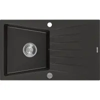 Mexen Cesar évier 1 bac en granit avec égouttoir 775 x 470 mm, noir/or métallisé - 6514771010-75