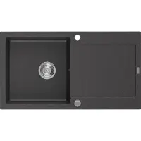 Mexen Leo évier 1 bac en granit avec égouttoir 900 x 500 mm, noir tacheté - 6501901010-76