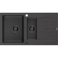 Mexen Matias évier en granit 1,5 bac avec égouttoir 900 x 505 mm, noir moucheté, siphon noir - 6502901505-76-B