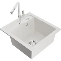 Mexen Évier 1 bac en granit Vito avec mitigeur Flora, blanc (6503-20-670401-02)