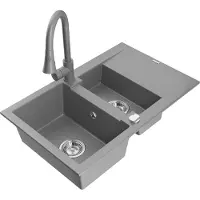 Mexen Gaspar évier en granit 1,5 bac avec égouttoir et mitigeur Elia, Gris - 6507-71-670101-71